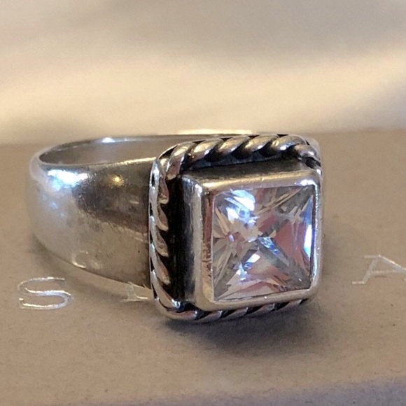 NEW Silpada Vintage .925 Sterling Silver Square Top Grade CZ Braided Edge - Picture 2 of 11